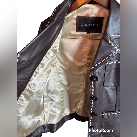SAGUARO women’s SIZE Medium Brown Button Down Leather Jacket NWOT - Picture 3 of 9